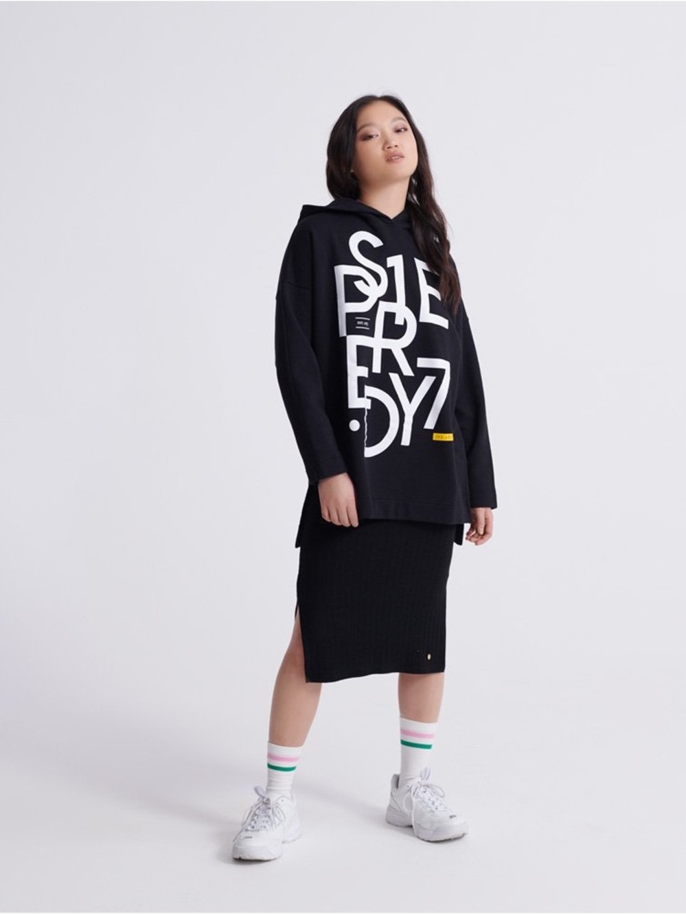 Superdry Black Hoodie with White Graphic Logo